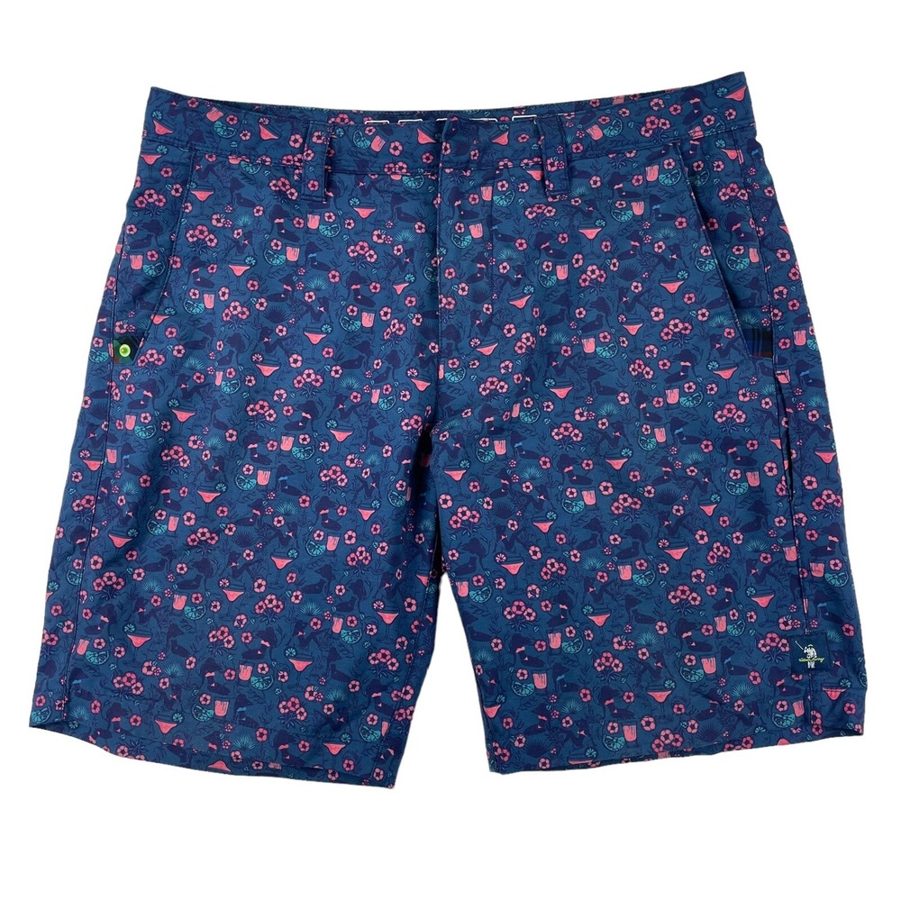 William Murray Blue Martini Floral Mens Performance Golf Shorts Size 32